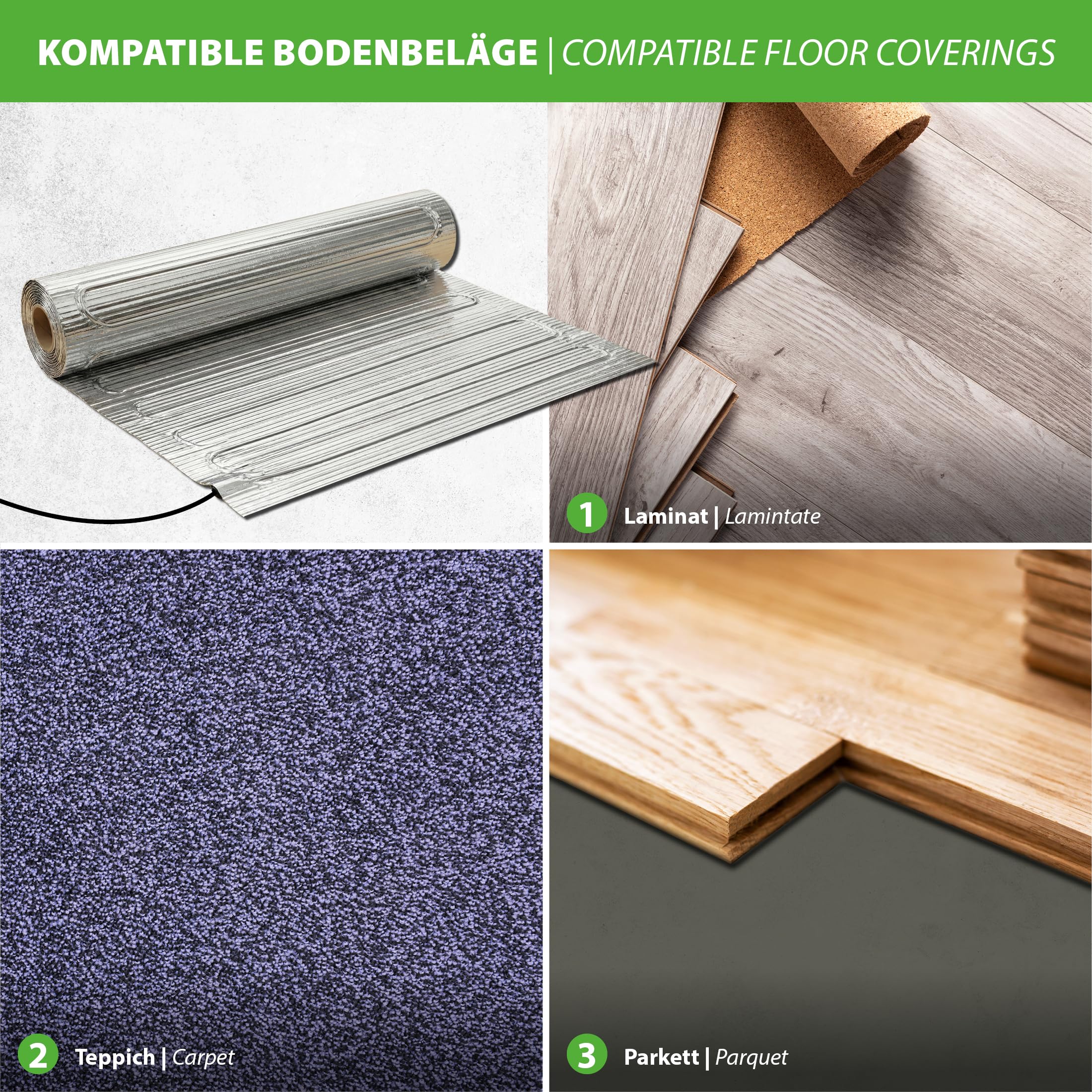 80Watt 9m² riscaldamento radiante tappeti riscaldanti pavimento in legno