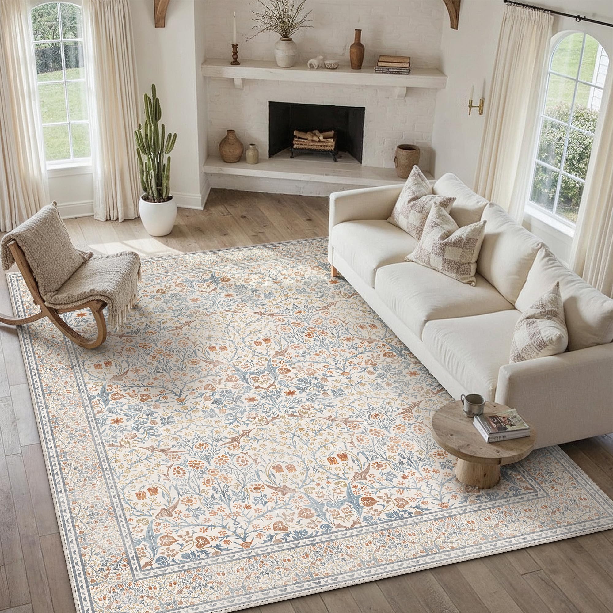 PureCozy Vintage Rugs Living Room 200x300cm Beige Large Machine Washable Area Rug Non Slip Carpet Dining Room Bedroom Office Lounge Kitchen Laundry Soft Low Pile Indoor Carpets — image 1