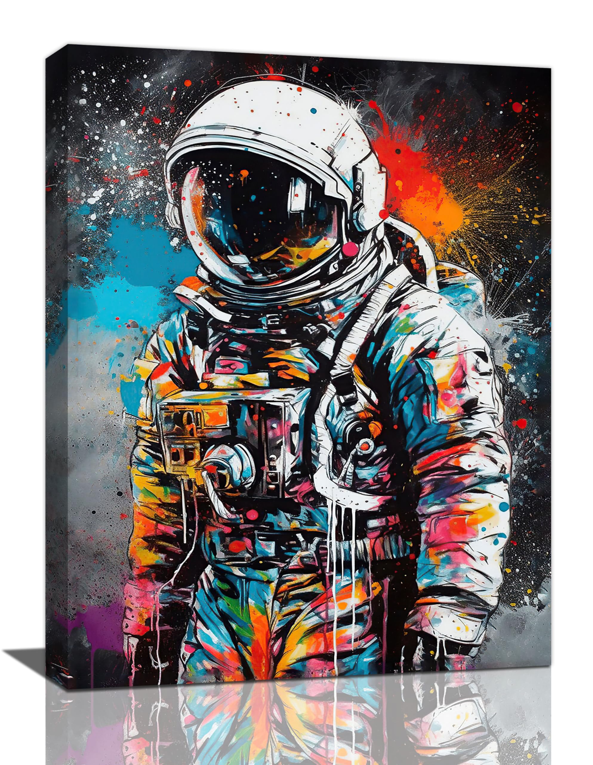 LMYSXAOZ Banksy Wall Art Graffiti Astronaut Pictures Decor Space Themed Canvas Prints Framed Artwork Paintings Poster for Home Bedroom Bathroom Kids Boys Girls Office Living Room 12"x16"