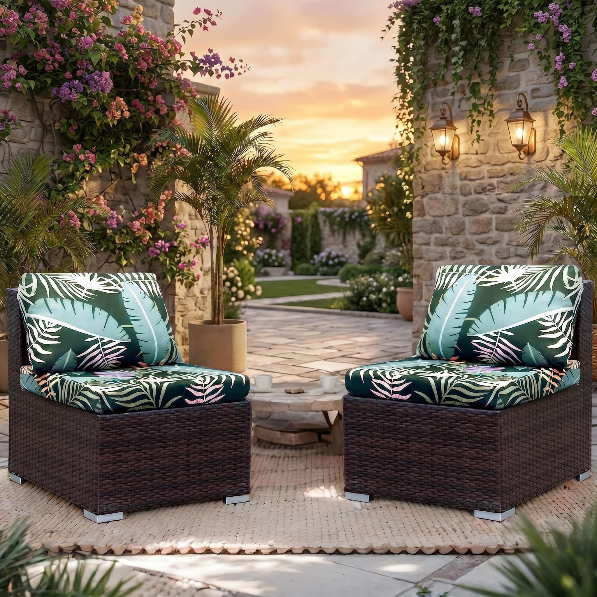 LiveGo Patio Stretch Sofa Cushion Cover Outdoor Cushion Cover Replacement Patio Furniture Cushions Couch Slipcovers Chair Seat Cover Soft Flexibility Protector (2, Flower C)