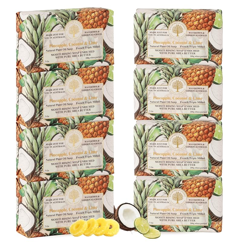 Sabonete Natural Wavertree & London com Fragrância de Abacaxi, Coco e Limão, 8 unidades, 198 g cada