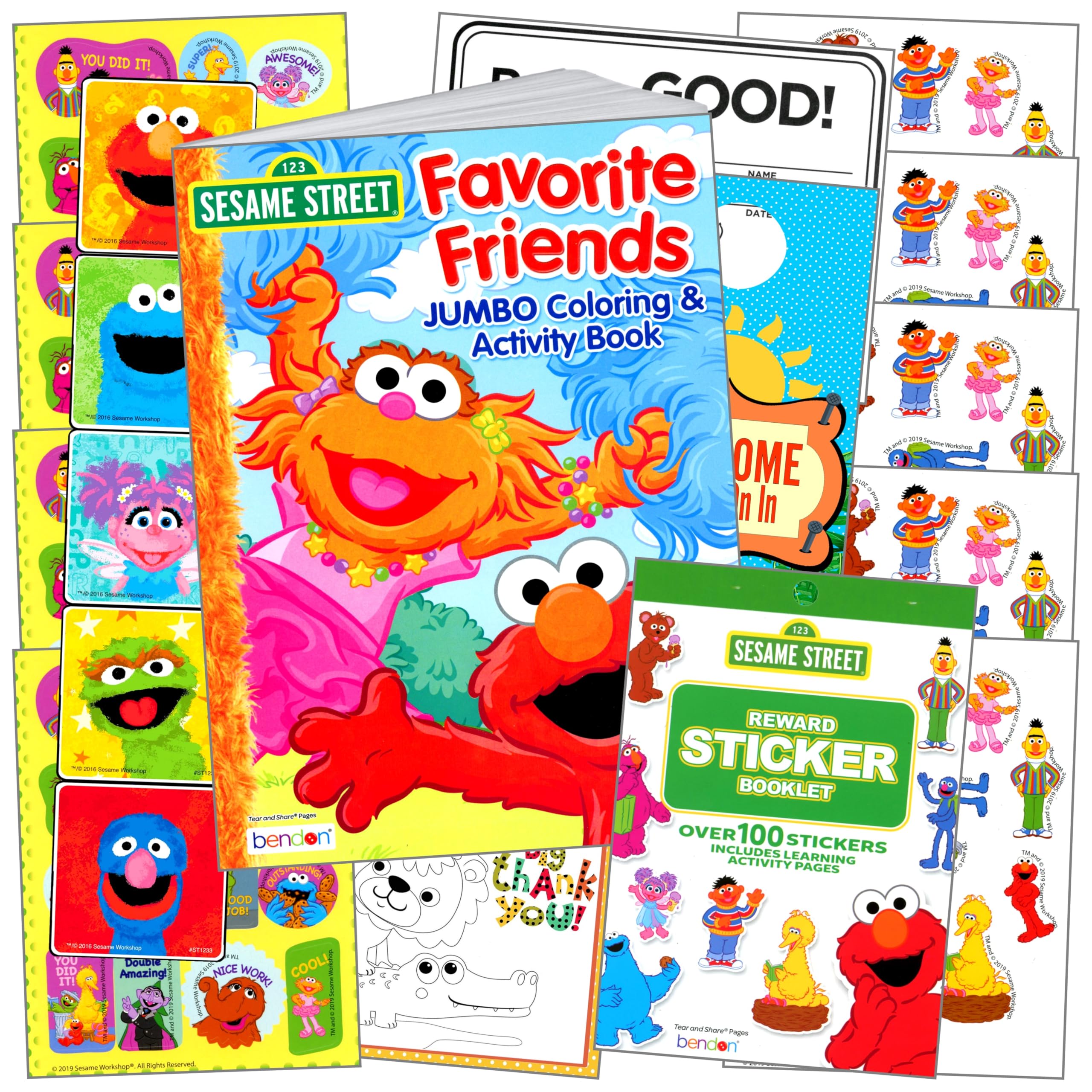 Sesame Street Coloring and Stickers Activity Set with Sesame Street Stickers, Sesame Street Coloring Book, Door Hanger Craft, and Thank You Postcard Craft
