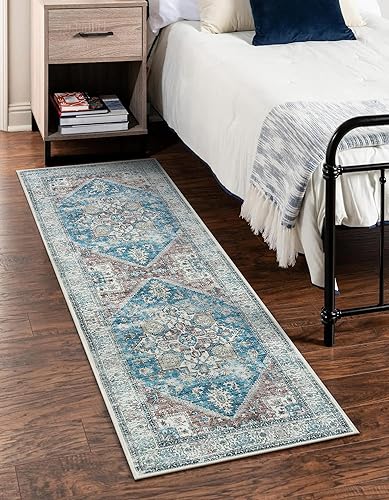 Miniatura 6 de Moespace Alfombra lavable de 2 x 6 pies, alfombra de entrada pequeña bohemia para interiores, tapete para pasillo, tapete desgastado con estampado,