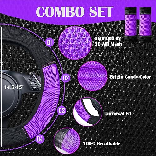 Miniatura 5 de CAR PASS Universal 13 Piezas Fundas de Asiento de Malla de Aire 3D - 100% Transpirable Juego Completo, Volante, Funda de Cinturón Compatible con