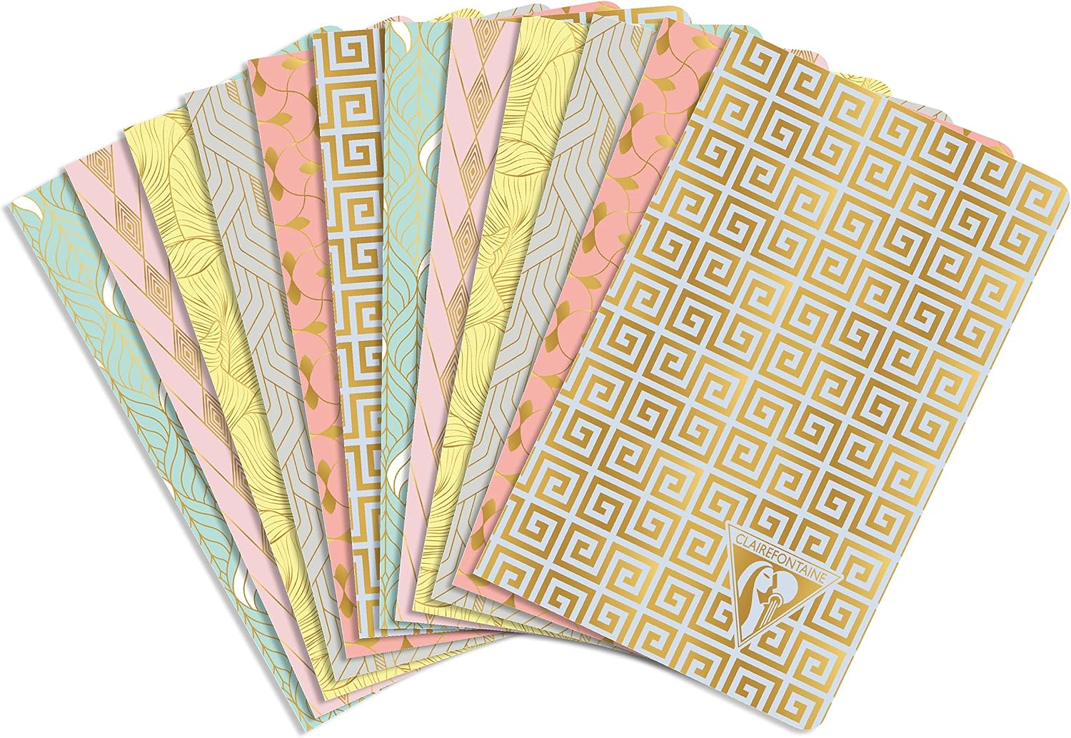 Clairefontaine 193086C, A pack of 12 Neo Deco thread-stitched notebooks 48 ivory pages 7.5x12 cm 90g lined