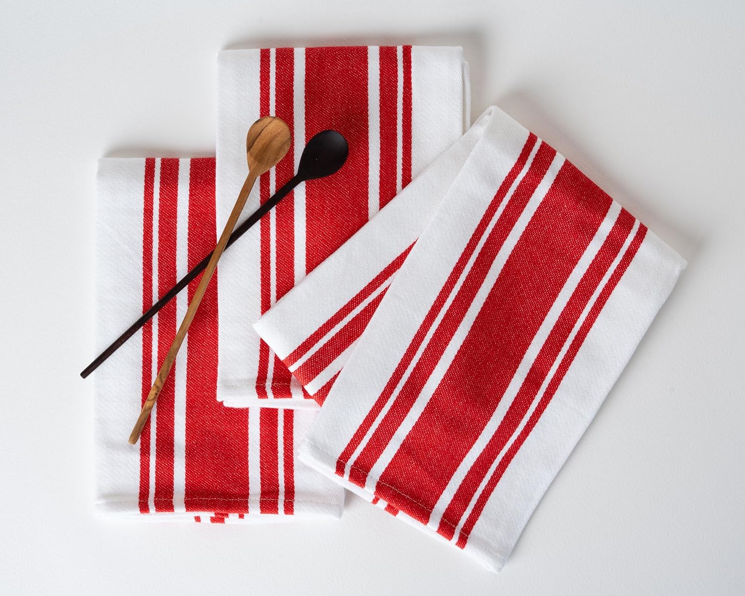 Kitchen Towels Set – Pack of 6 (20’’ x 30’’) Extra Large Premium Cotton Dish Towels for Kitchen – Absorbent – 100% Cotton – with Hanging Loop – Red Multi Design Striped - Image 5