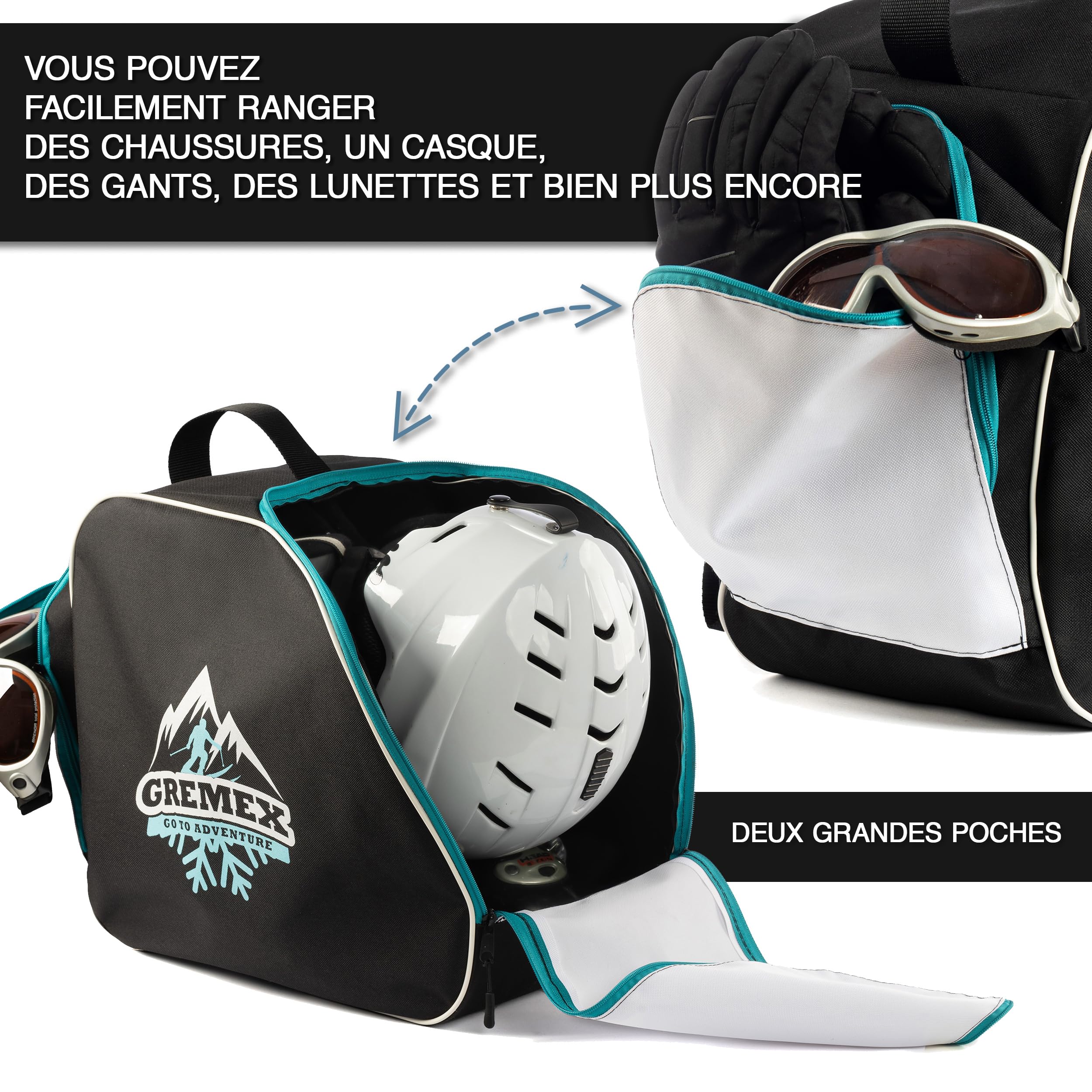 Skischuhtasche mit Helm - Wasserfestem Skischuhtasche mit Helmfach - Tasche für Skischuhe und Helm - Titan-Nähte Skischuh Rucksack mit Helmfach - Widerstandsfähig Tasche Skischuhe mit Helm