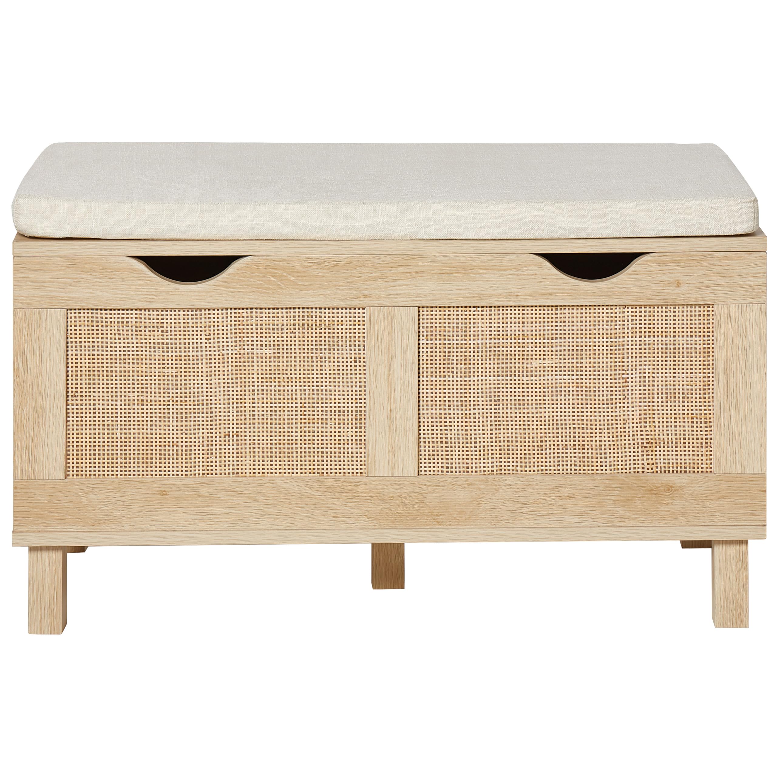 Beliani Banco con almacenaje Boho baúl Madera frentes Trenzados Madera Clara Washington