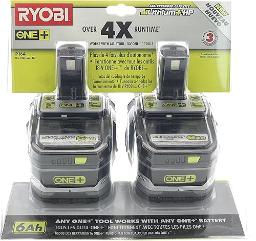 Miniatura 7 de Ryobi P164 Paquete de 2 baterías de iones de litio P193 de 6.0 amperios hora de 18 V con indicador de combustible integrado