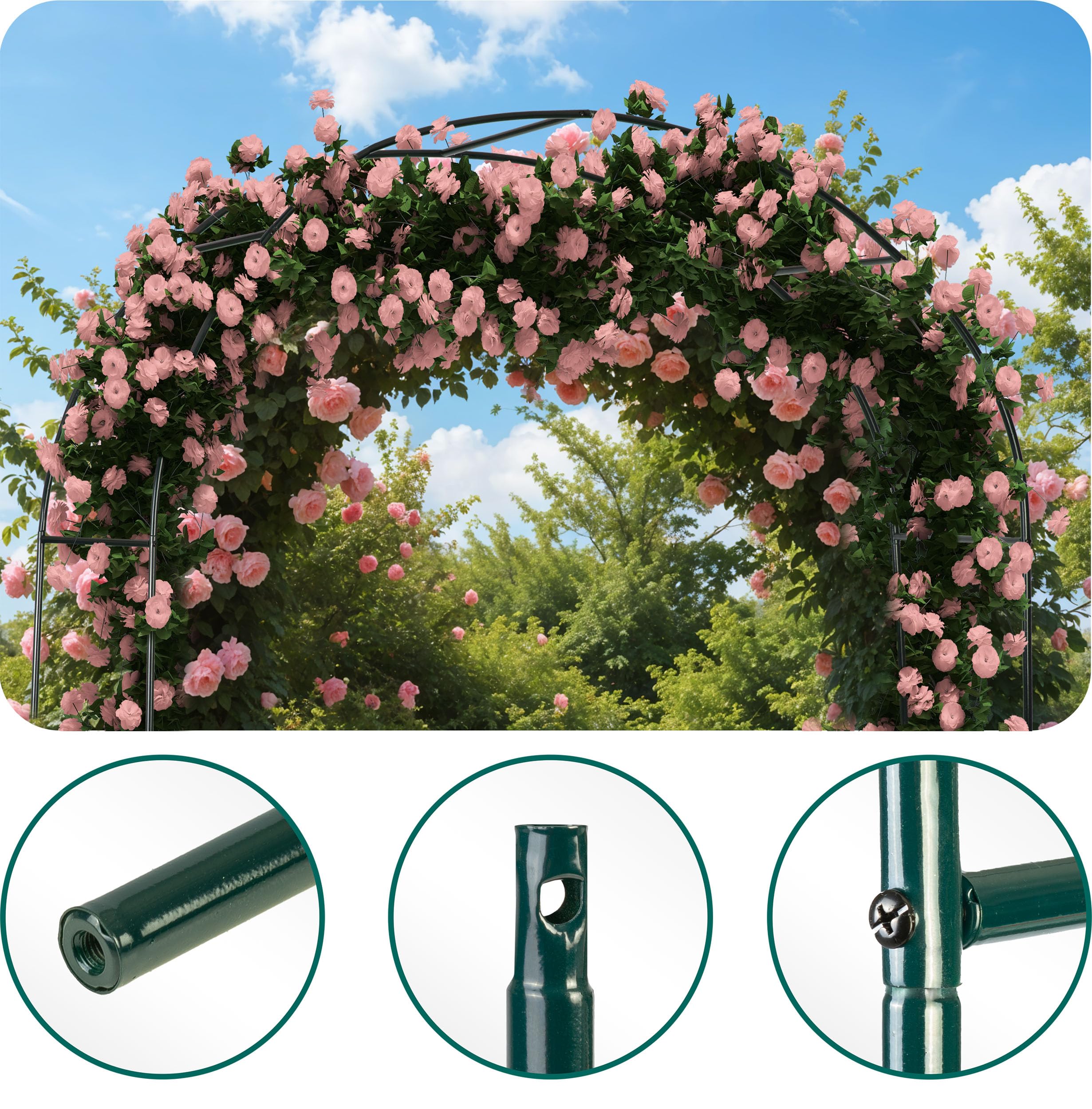 Łuk Ogrodowy Do Roślin Pnących Pergola Ogrodowa Metalowa Łuk Różany 4 Kotwy Mocujące 240x140 cm Ciemnozielony