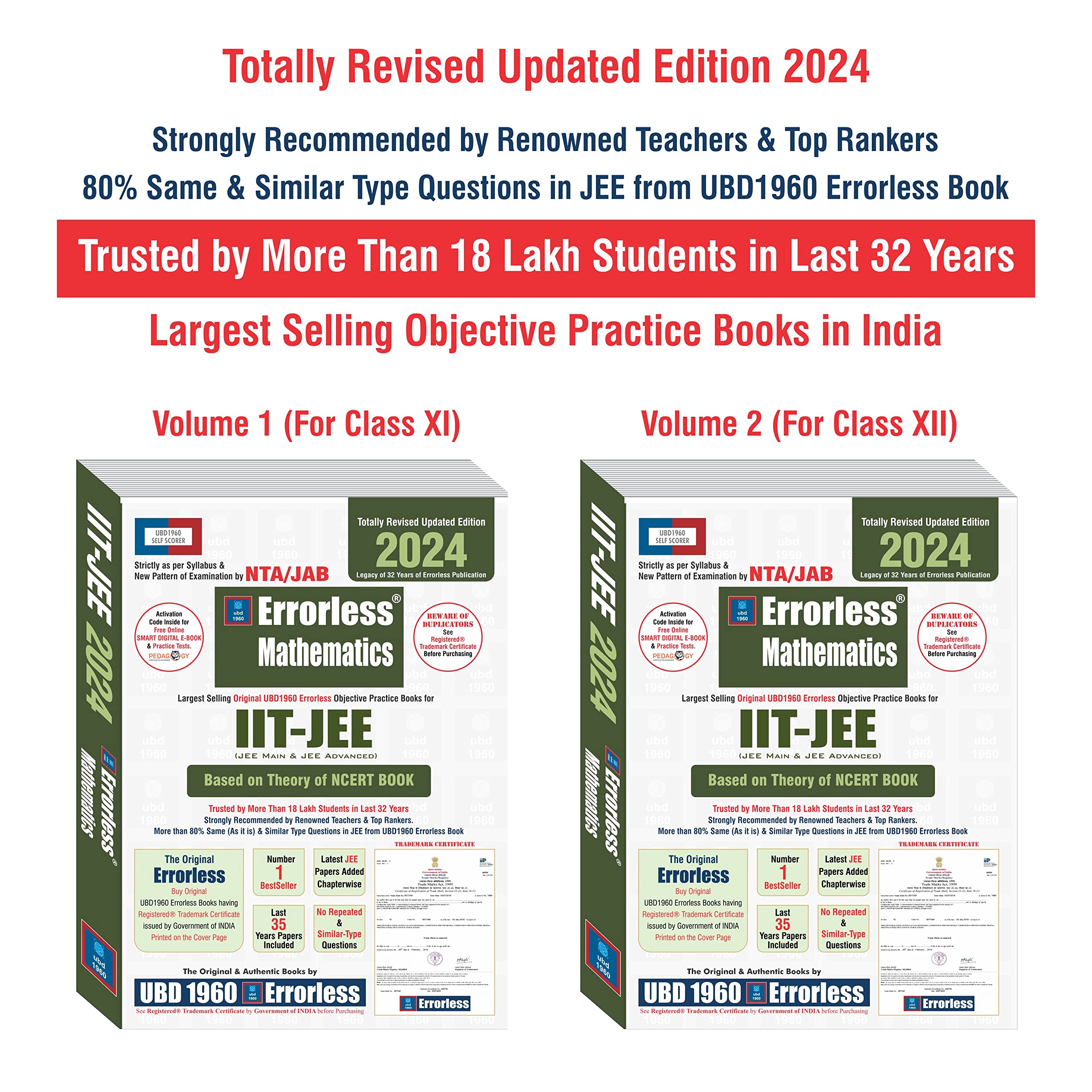 UBD1960 Errorless Mathematics for IIT-JEE (MAIN & ADVANCED) as per JAB (Paperback+Free Smart E-book) Revised Updated New Edition 2024 (2 volumes) Paperback – 2 May 2023