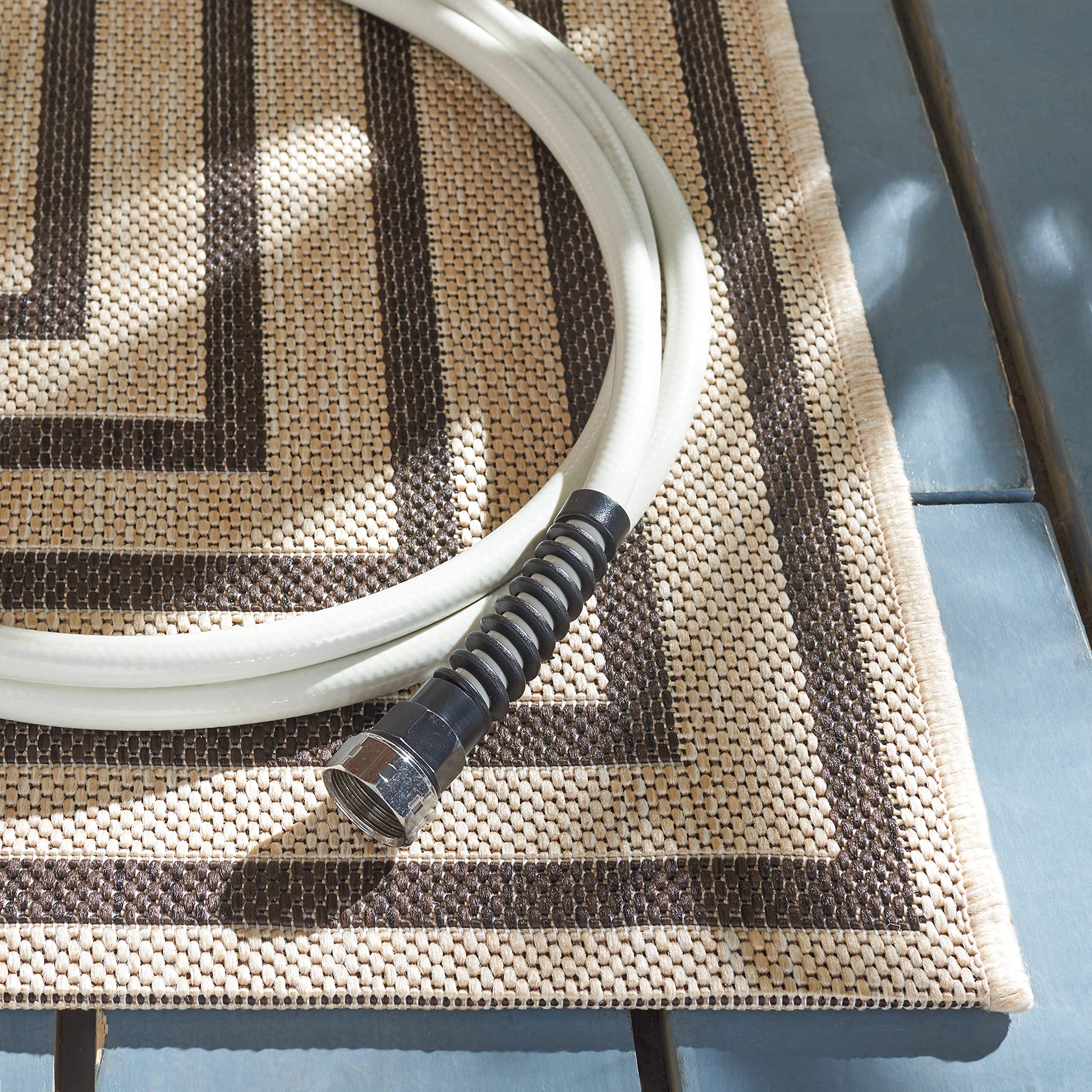 Safavieh Geometric Rug for Indoor & Outdoor - Beachhouse Collection, Short Pile, in Creme and Brown color, 91 X 152 cm - Image 3