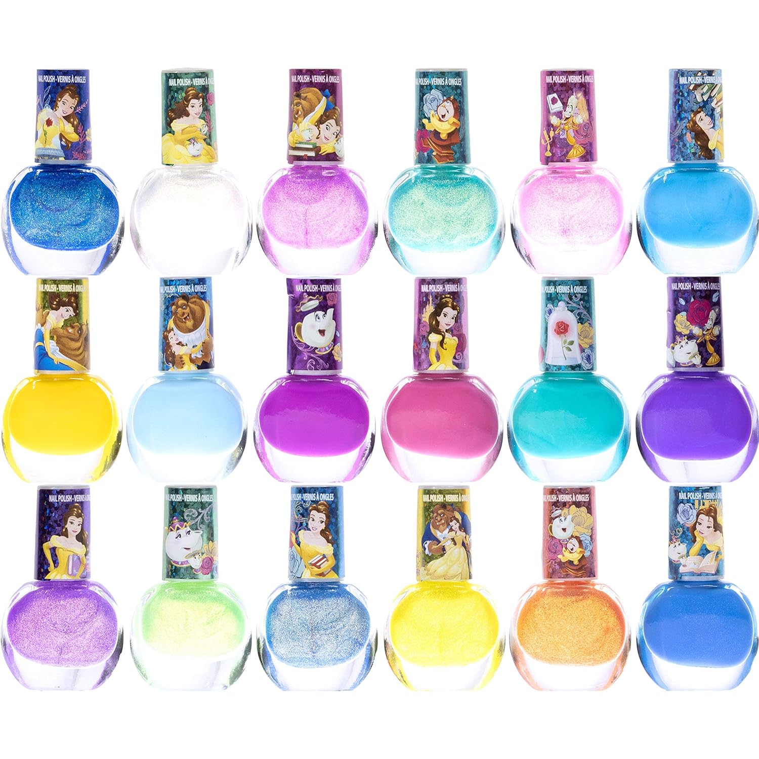 Disney Princess - Townley Girl Belle Non-Toxic Peel-Off Water-Based Natural Safe Quick Dry Nail Polish |Gift Kit Set for Kids Girls, Glittery and Opaque Colors| Ages 3+ (18 Pcs) : Beauty & Personal Care
