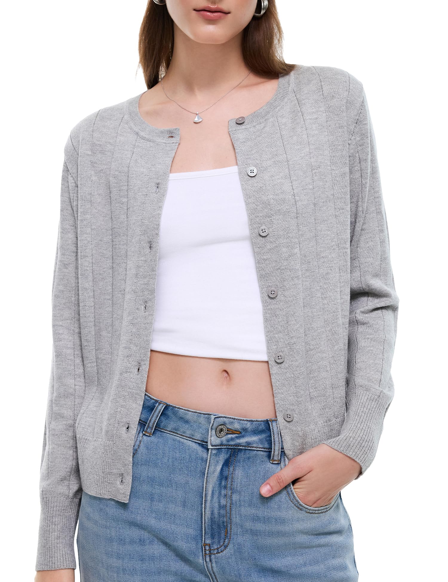 C202 Cardigan Sweaters for Women Casual Outfits,Heather Grey X-Large