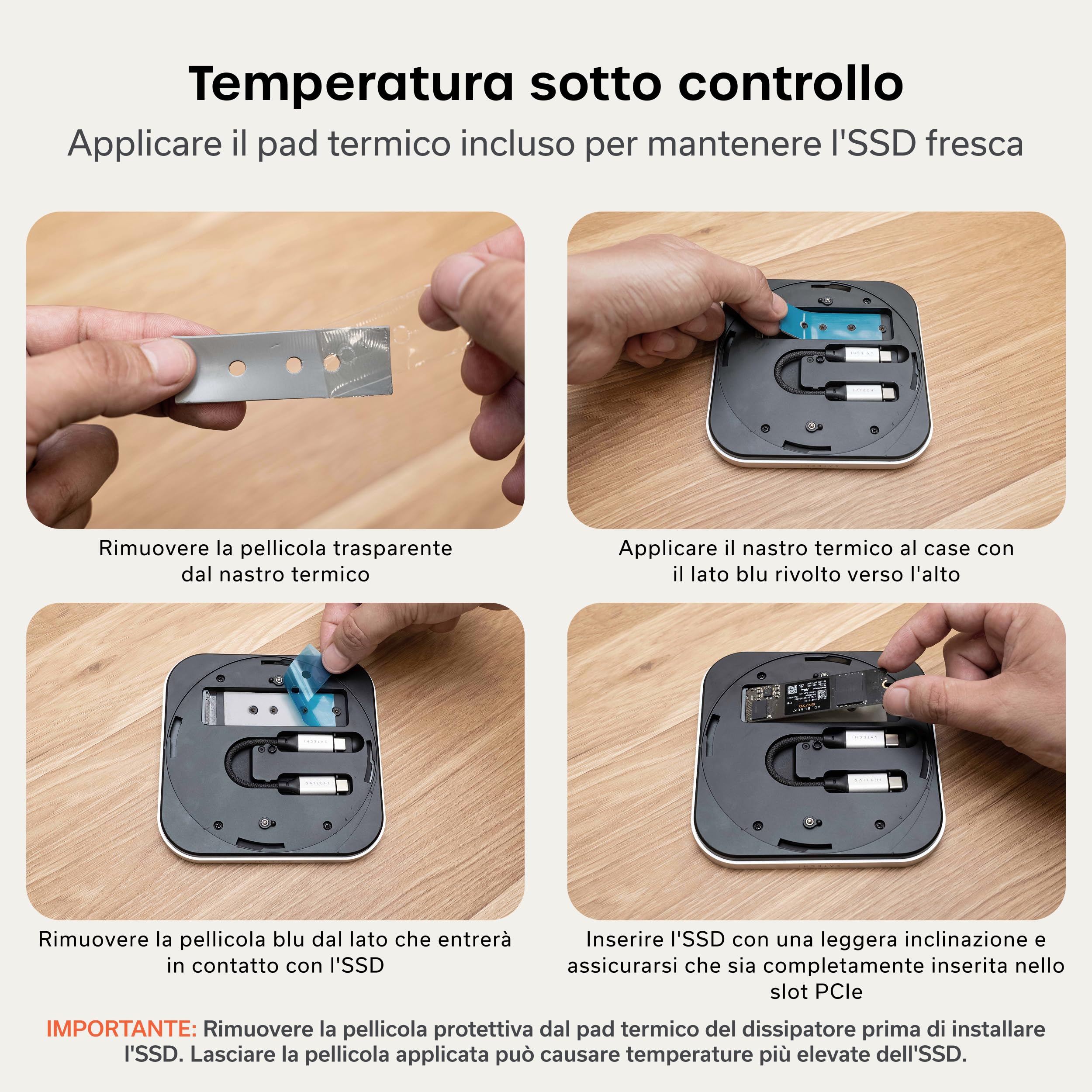SATECHI Custodia SSD NVMe USB4 per Mac Mini M4, Compatibile con Thunderbolt 5/4, fino a 8TB, Velocità 40Gbps con Sistema di Raffreddamento, per SSD M.2 2280/2260/2242/2230 (SSD non incluso)