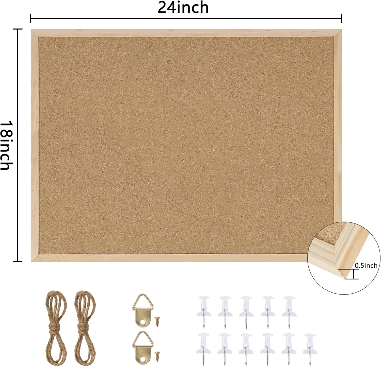 Cork Board Bulletin Board,24x18 Cork Board for Office with Pin Oak Wood Boards,Message Board or Vision Board Decoration. Oak 18x24