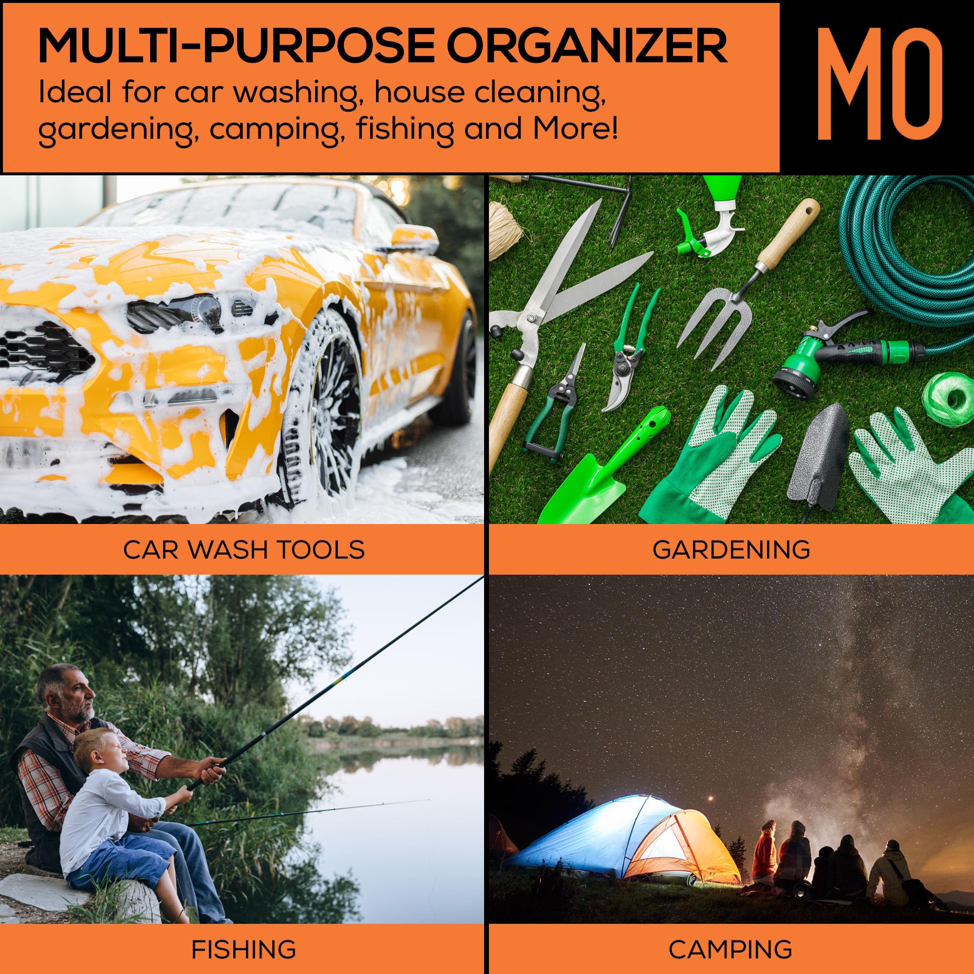 Suds Lab - Organizador de cubo de lavado de coche, organizador de limpieza de detalles y accesorio organizador colgante multiusos para el hogar, jardín, camping, herramientas de pesca, ajuste