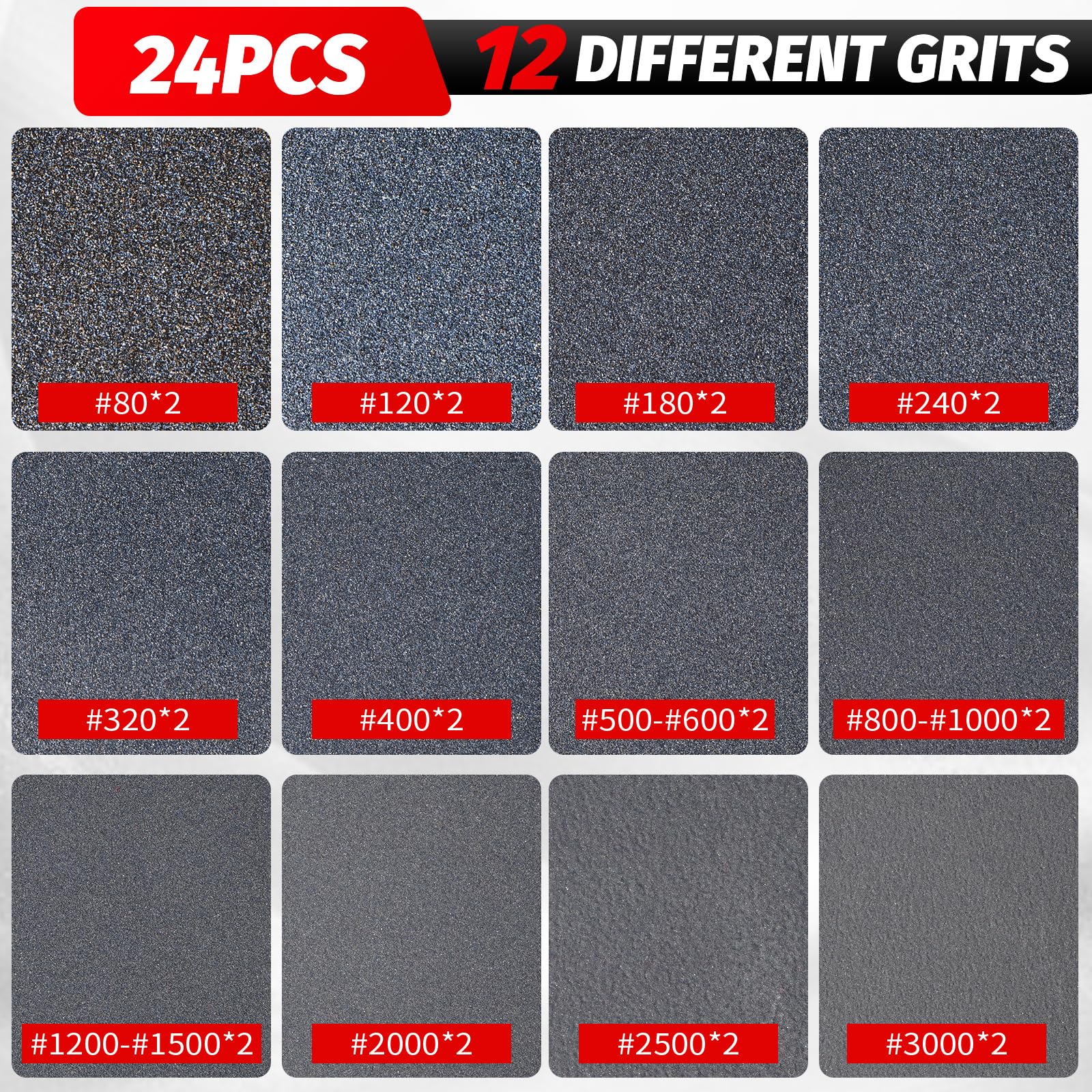 24 Pezzi Spugna Abrasive, 80-3000 Grana Carta Abrasivi Lavabili e Riutilizzabili, Carta Vetrata per Legno, Muro, Metallo, Carrozzeria, Plastica