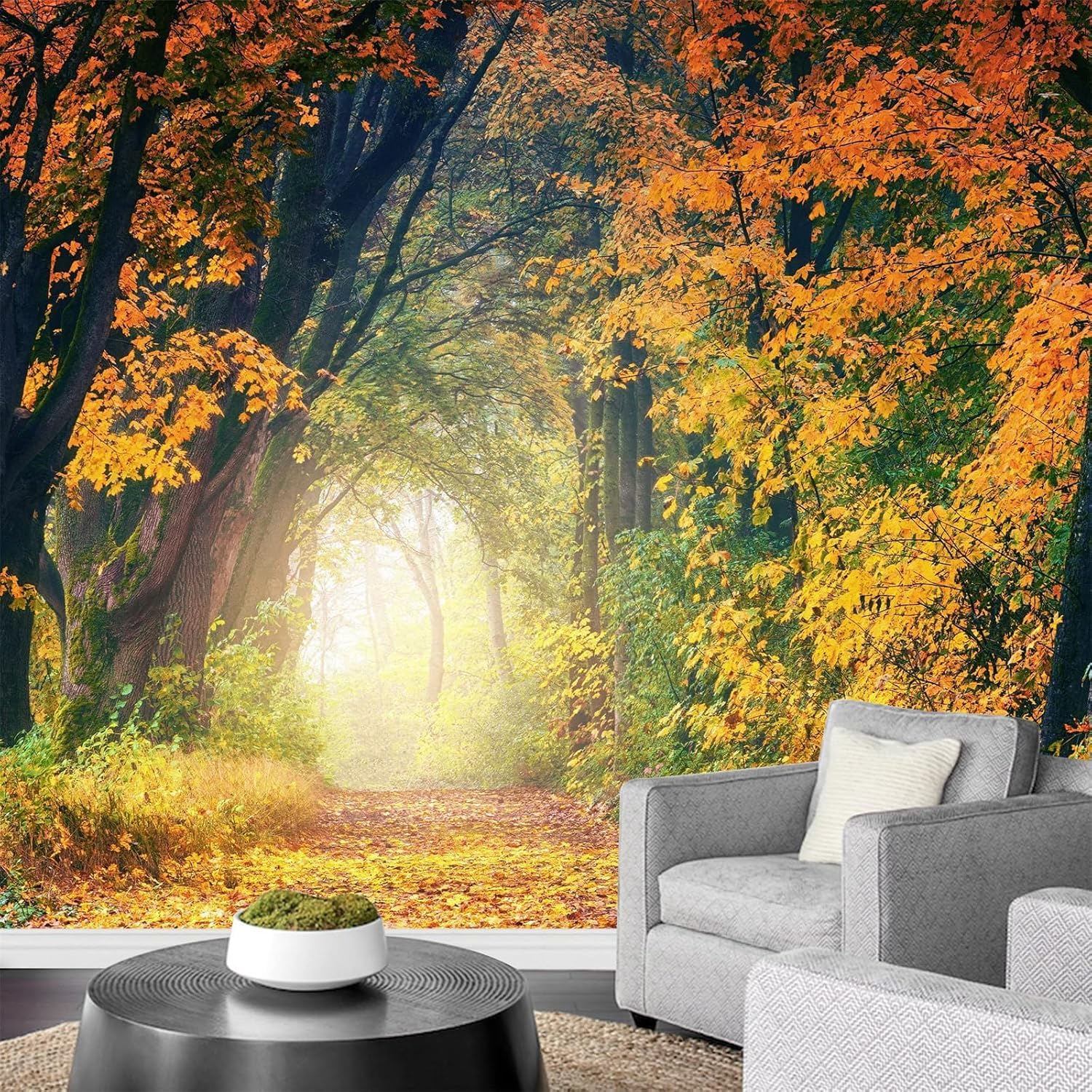 Panoramiczna tapeta Wiertło Jesień Tapeta z włókniny Drzewa Plakat Trompe l'oeil Mural 3D Sztuka Dekoracja ścienna Salon Sypialnia 450x315 cm 2552b