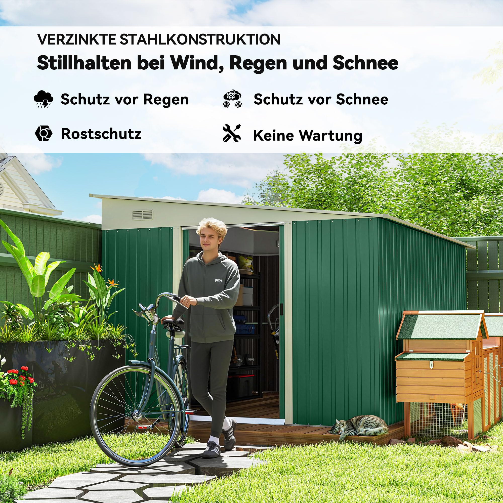 Outsunny Metall Gerätehaus 280x345x201cm 19,4m³ Gartenhaus mit Pultdach Schiebetür wetterfest Anthrazit