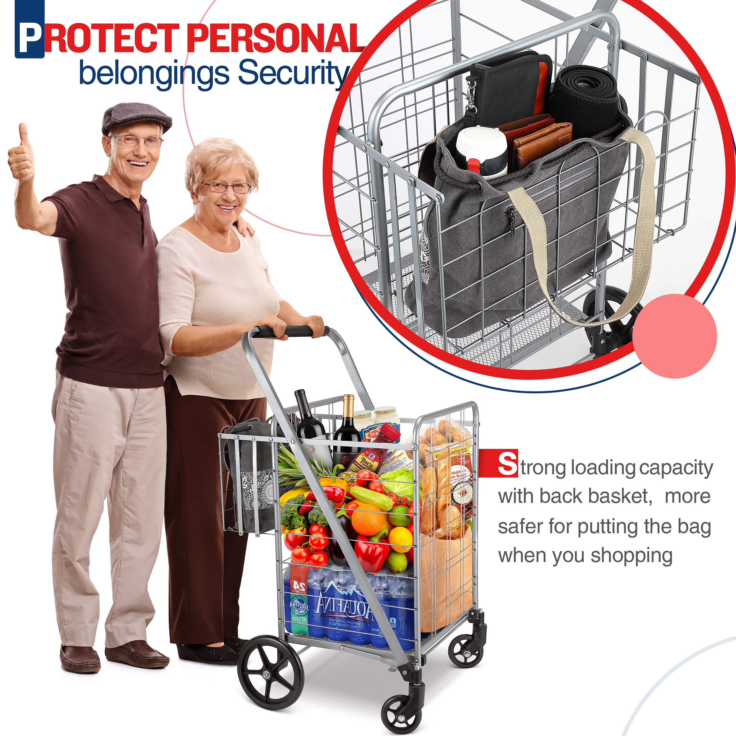 Shopping Cart, Jumbo Double Basket Grocery Cart 330 lbs Capacity
