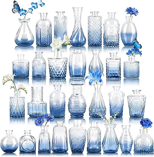 Miniatura 16 de Der Rose Juego de 12 jarrones de vidrio ámbar, pequeños jarrones para flores, centros de mesa rústicos de boda y decoración del hogar