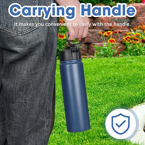 Miniatura 6 de Botella de agua aislada de 24 onzas con popote, termo de acero inoxidable de doble pared al vacío con tapa con pajilla, a prueba de fugas, tapa de