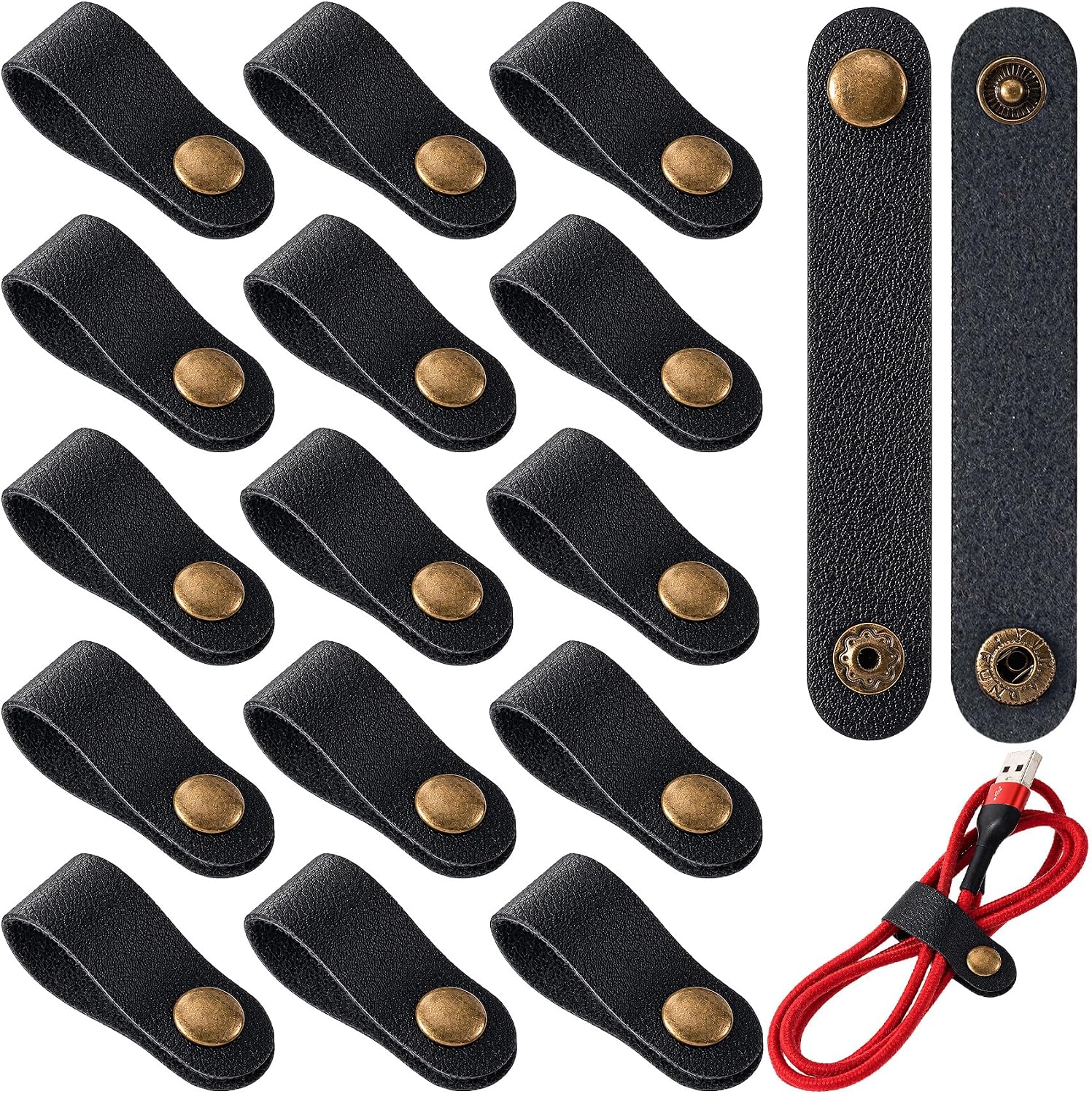 15pcs Leather Cord Organizer, 3.57 x 0.6 in, Black