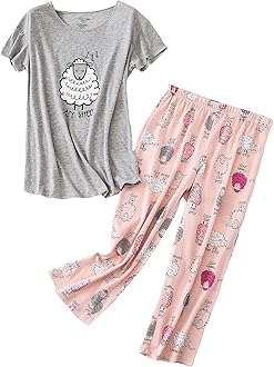 Sponsored Ad - Women Pajama Set Sleepwear Tops with Capri Pants Casual and Fun Prints Pajama Sets