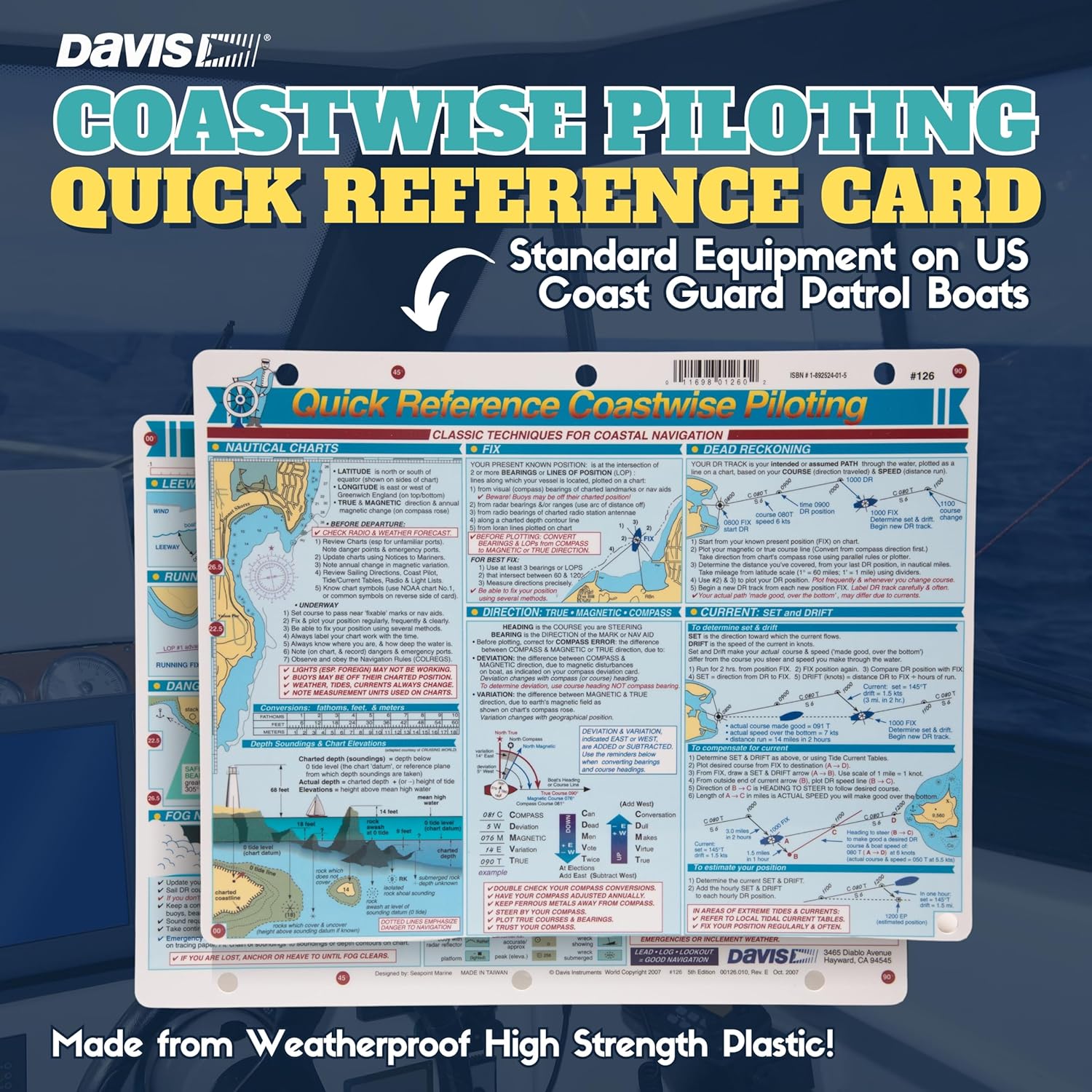 Davis Instruments Waterproof Boating Quick Reference Cards Bundle - Navigation 125, Coastal Piloting 126 & Procedures 128 (3 Items)