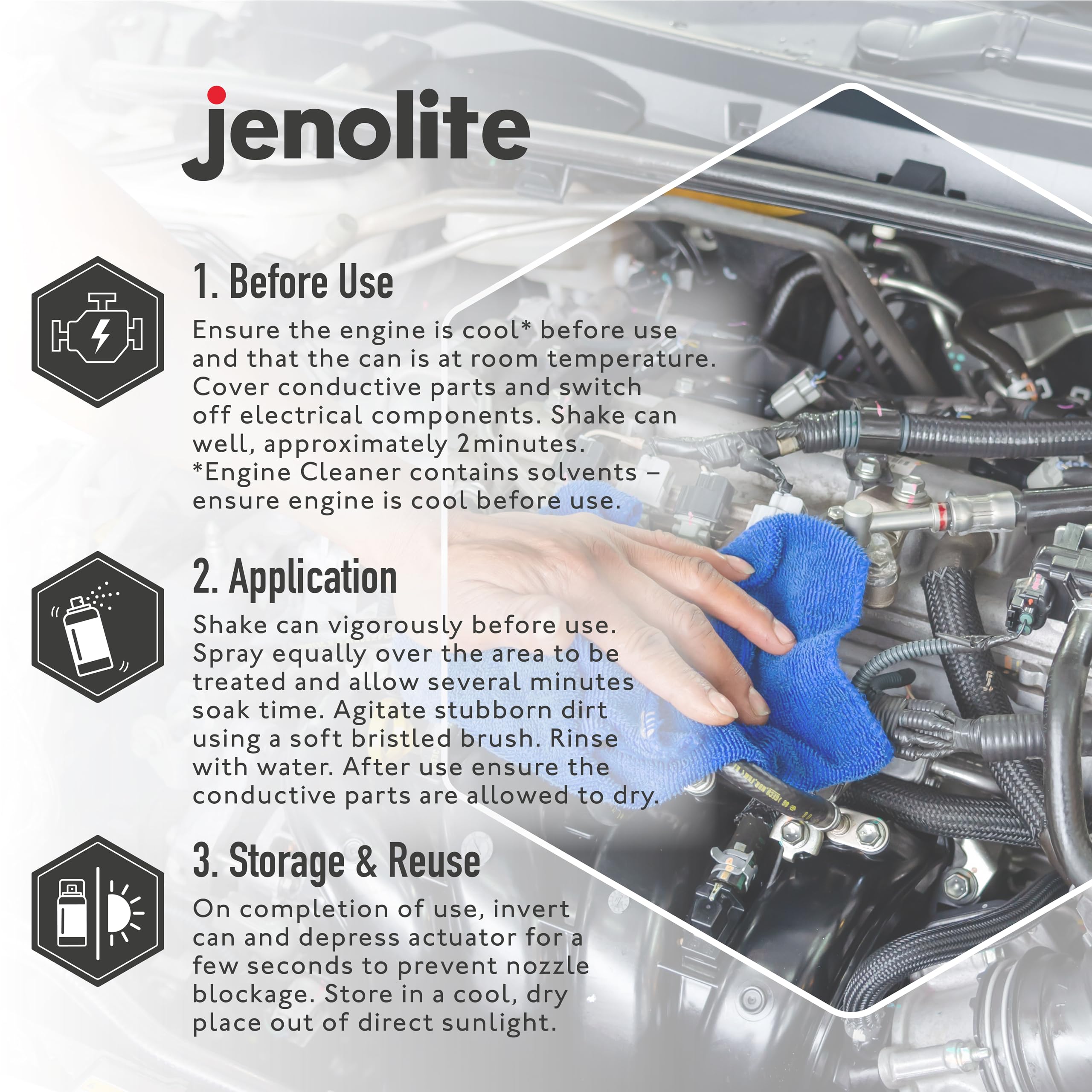 JENOLITE Detergente per motore in aerosol | Spray detergente e sgrassante per motore | 2 x 500 ml | Scioglie grasso, olio e sporcizia senza lasciare residui, non conduttivo e non corrosivo