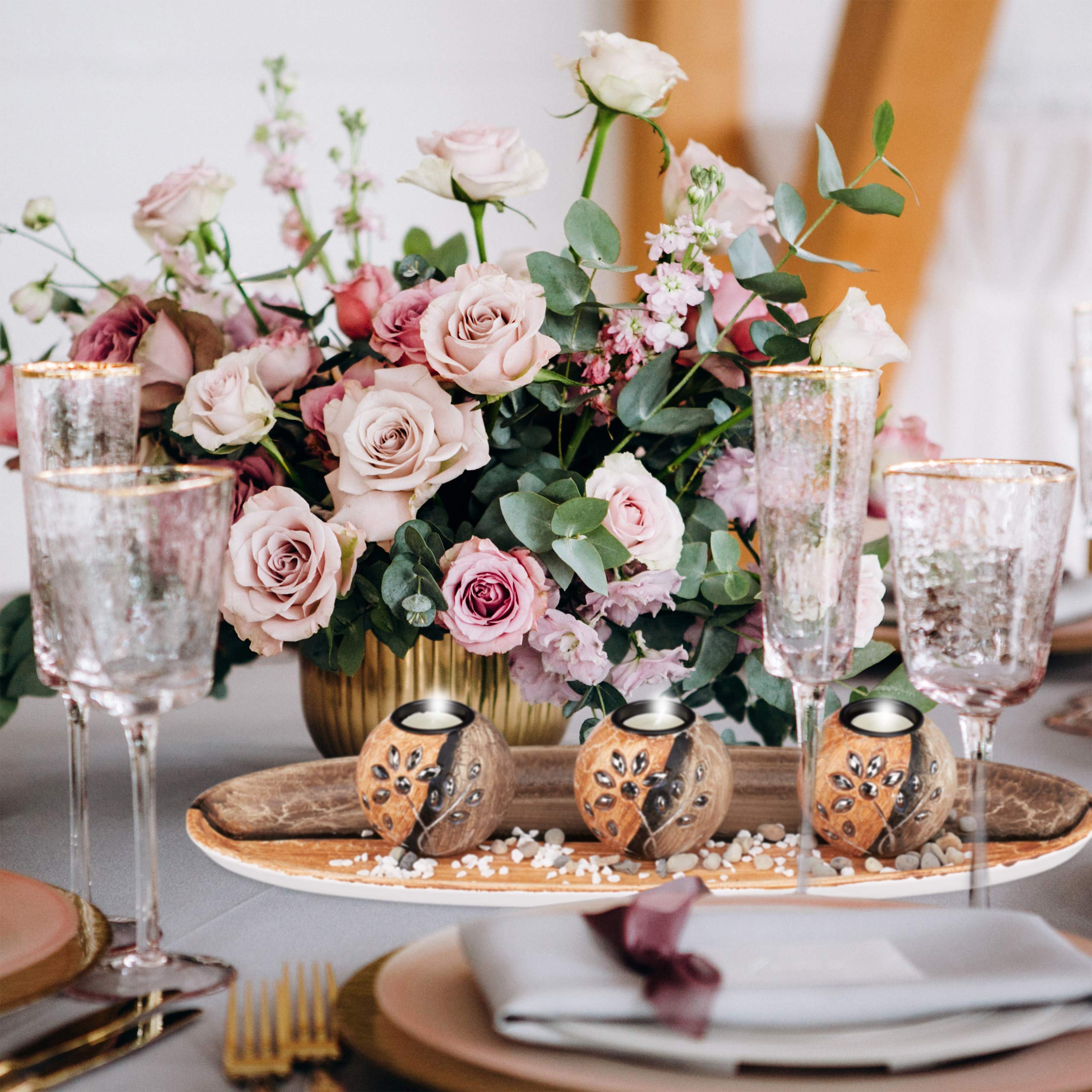 Relaxdays Tea Light Holder, With Tray & Stones, 15.5 X 15.5 Cm, Decorative, Living & Dining Room, Candle Holder, Grey - View #9