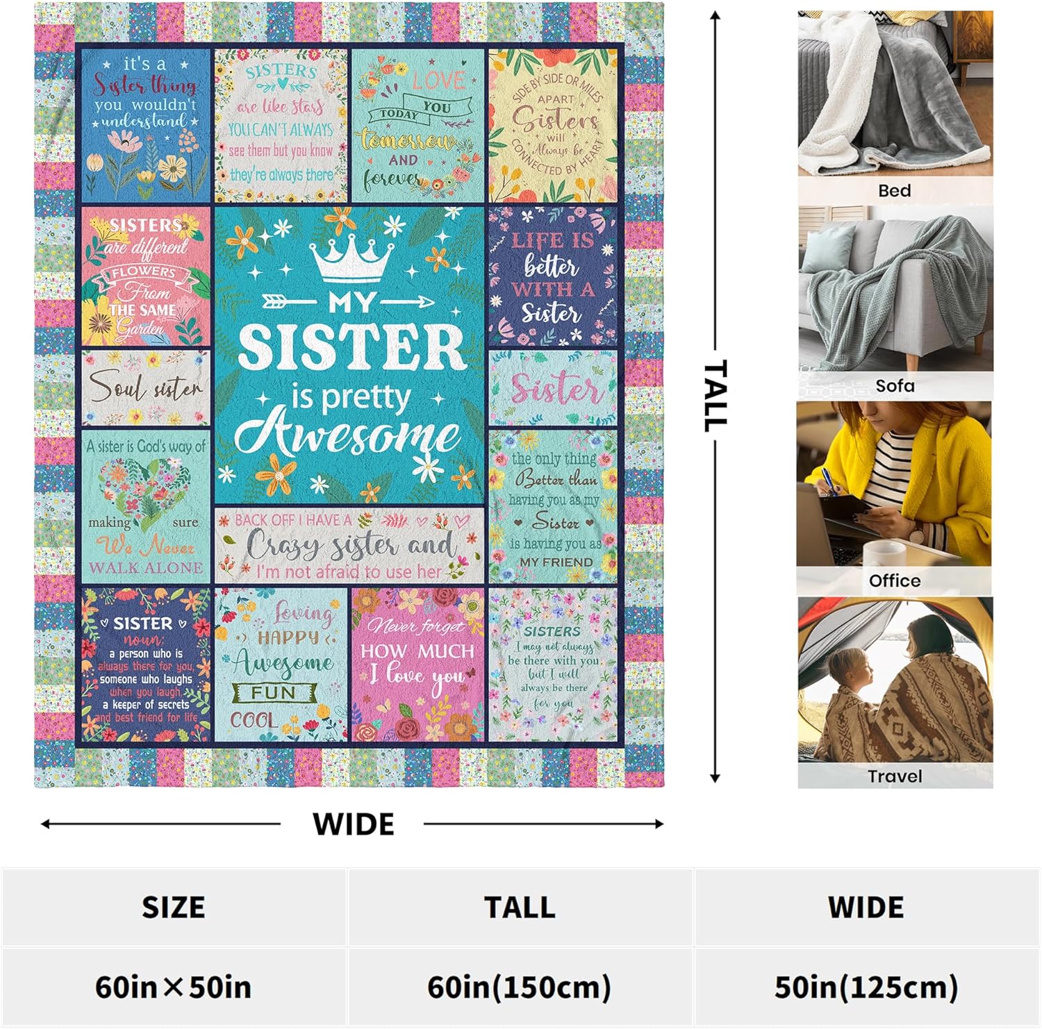 CUJUYO Sister Gifts from Sisters Throw Blanket 60"x50", Sisters Birthday Gifts, Cool Christmas/Mothers Day/Long Distance/Birthday Gift Ideas for Best Soul Sister Ever - Image 2