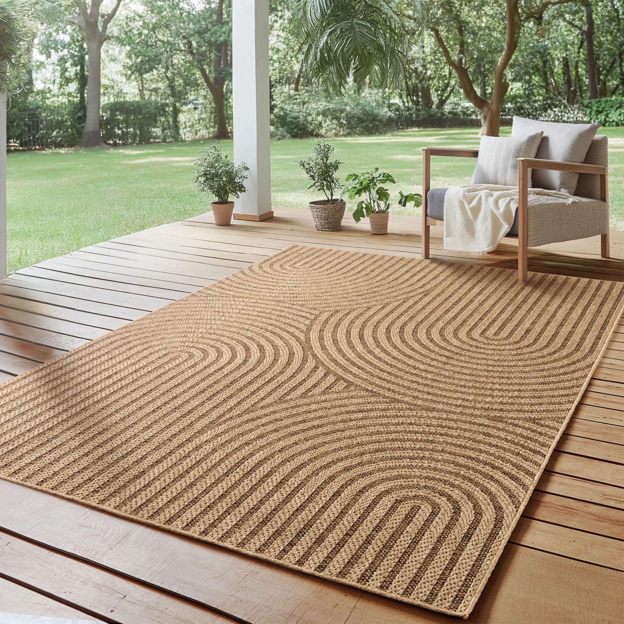 SIMPEX Alfombra para Interior y Exterior - Robusta, Resistente a la Intemperie y fácil de Limpiar, con Efecto de Yute Natural, Ideal para salón, Cocina, terraza, jardín y balcón, 160x230 cm