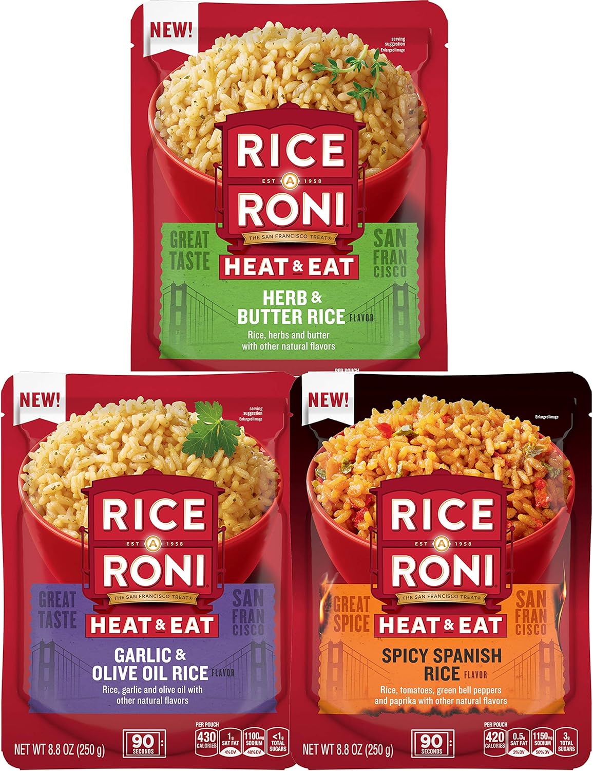 Rice A Roni Heat & Eat Rice, 3 Flavor Variety Pack, (6 Pack) : Amazon