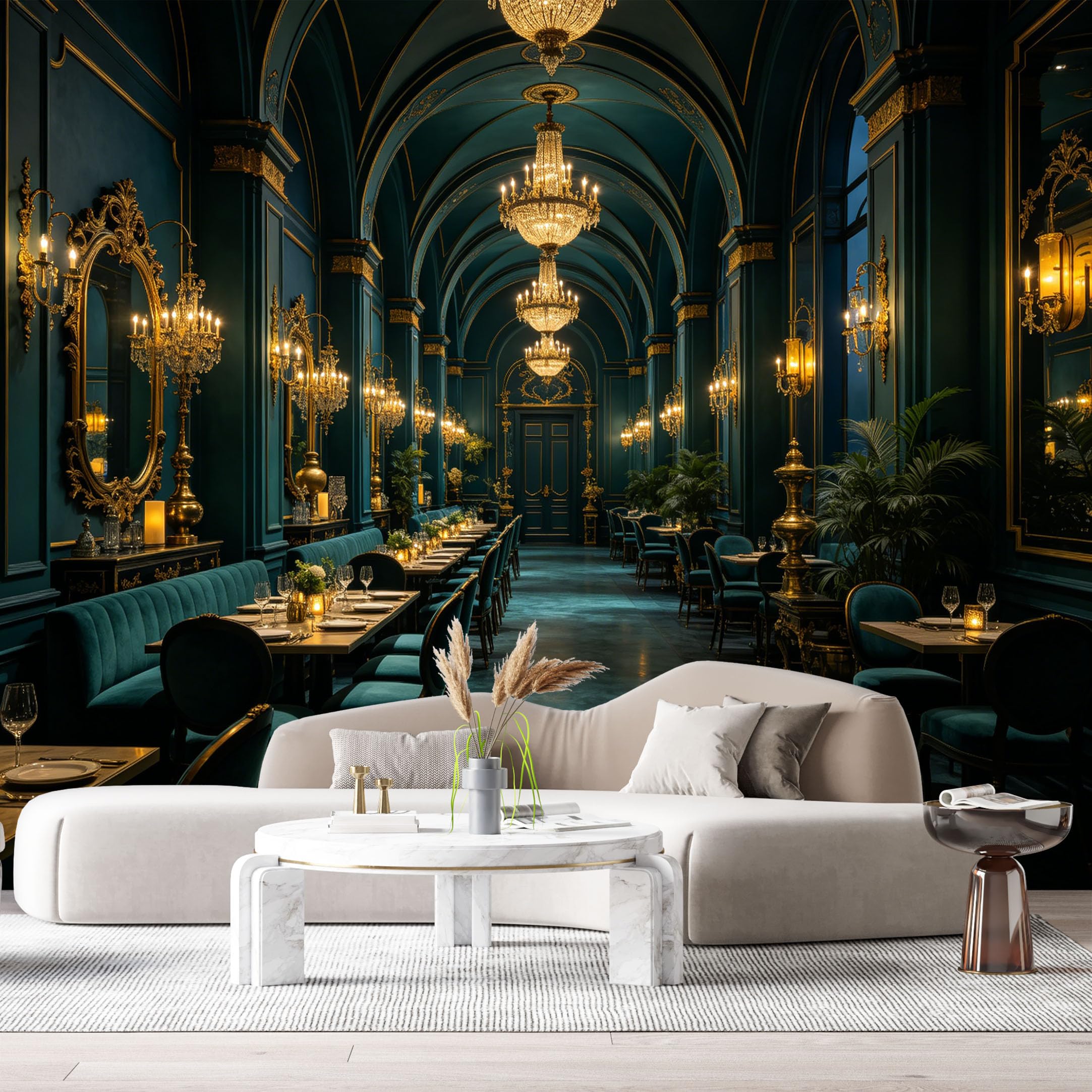 Custom Size Wall Murals Elegant Dining Hall Neoclassical Interior Gold Chandelier Architectural Luxury SelfAdhesive Wall Fabric Removable Large Wallpaper for Photo Living Room