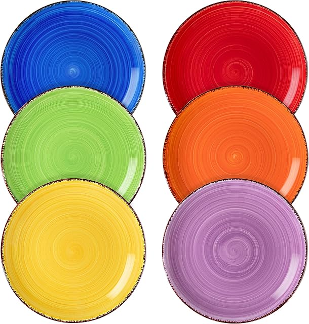 vancasso Bonita Multicolour Dessert Plate Set of 6, Handpainted Side Plate in Rustic Look Tableware, 7.4 inch Side/Salad/Fruit/Snack Plate(19 * 19 * 2.2cm)