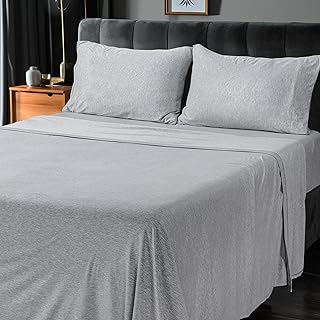 Utopia Bedding Queen Sheet Set - Jersey Knit Sheets 4 Piece – Cotton – Soft T-Shirt Stretchy Sheets (Heather Light Grey)