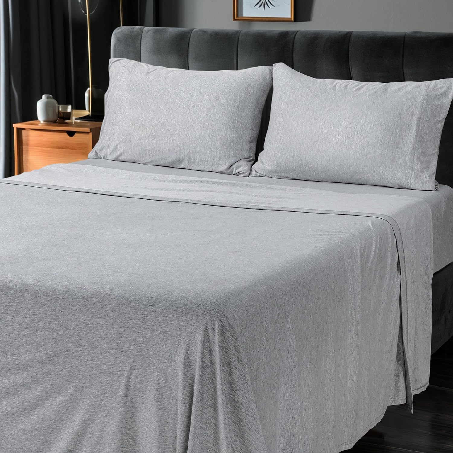 Utopia Bedding Queen Sheet Set - Jersey Knit Sheets 4 Piece Cotton Soft T-Shirt Stretchy Sheets Heather Light
