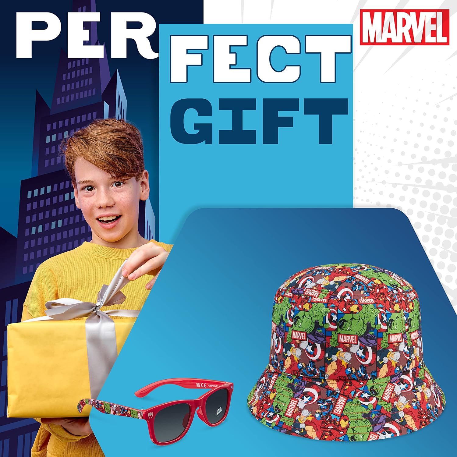 Marvel Spiderman Bucket Hat and Kids Sunglasses Set Avengers Lightweight Sun Hat 100% UV Protection Vacation Essentials