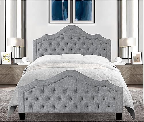 Miniatura 1 de Rosevera Noblesville - Marco de cama tapizado de lino para dormitorio marco de cama Queen fácil montaje Queen gris