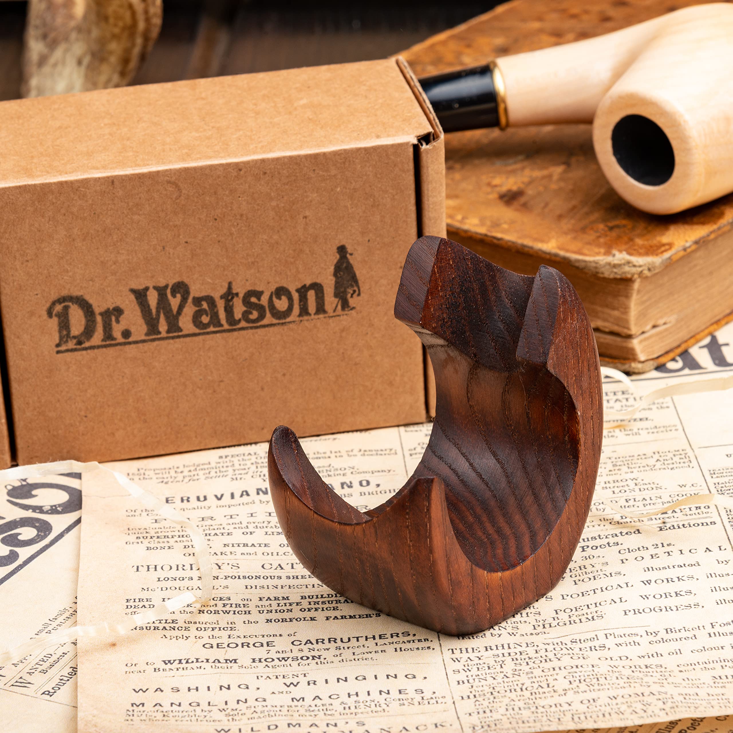 Dr. Watson Tabakpfeifen-Ständer Aus Massivholz – Für 7 Pfeifen, Handgefertigt, 37x13,5x14 Cm