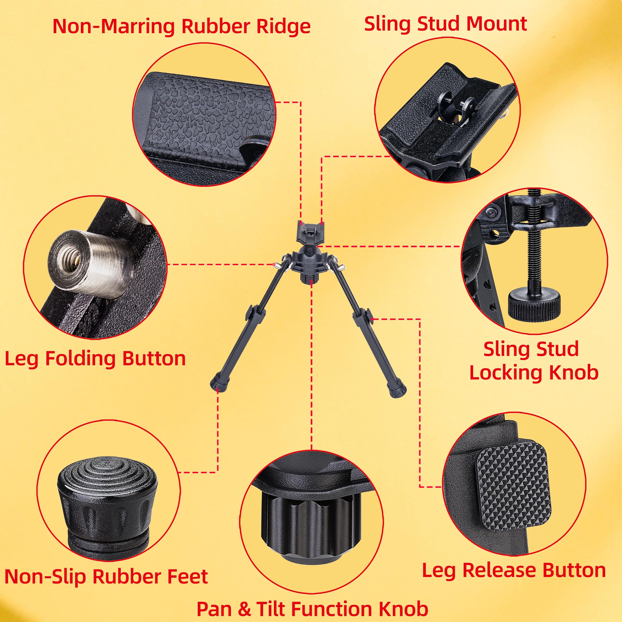 Elkeer - Bípode pivotante inclinable con 3 adaptadores, bípode de cámara ajustable con adaptador de tornillo de 1/4 pulgadas para actividades al aire libre