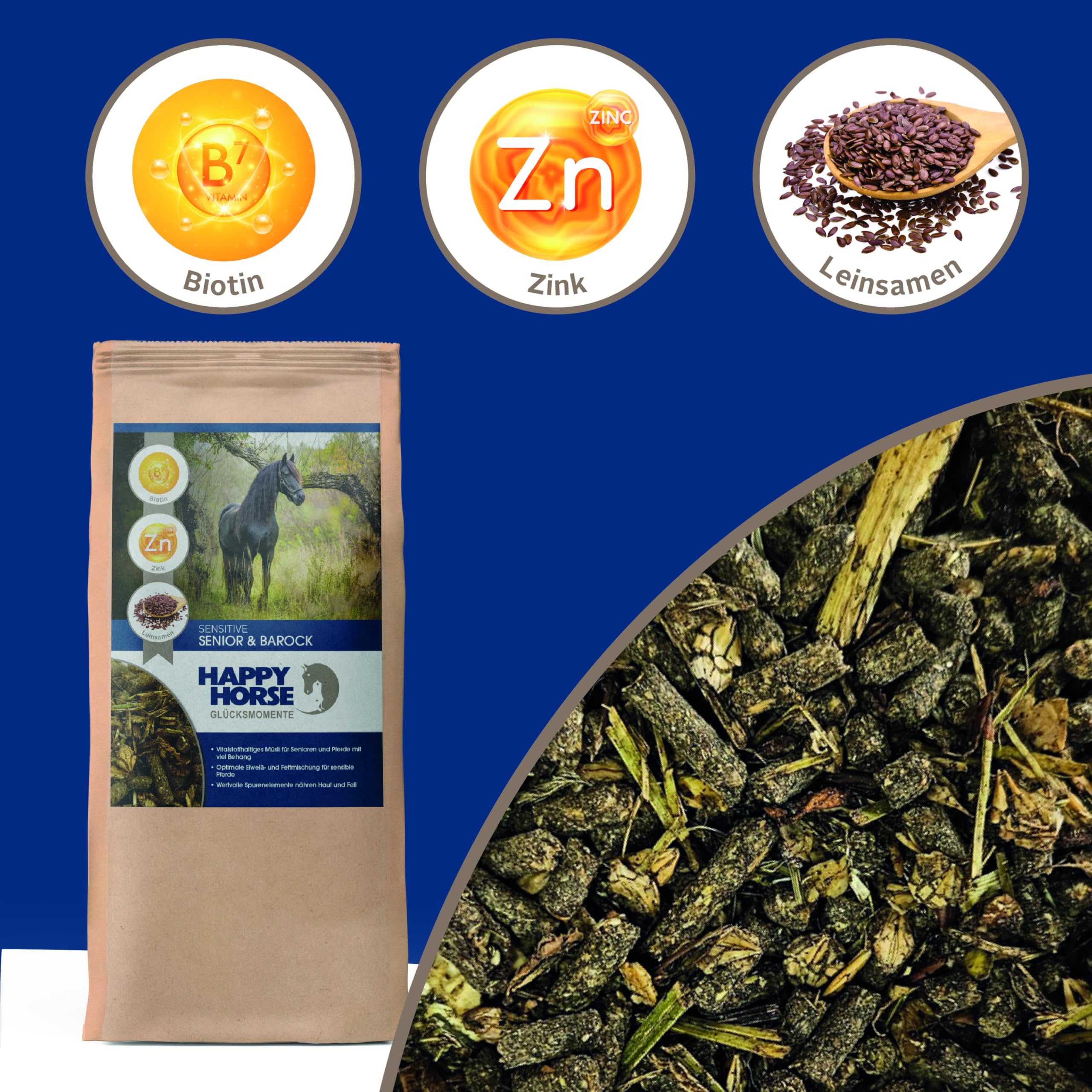 HAPPY HORSE Superfood Senior & Barock Pferdefutter | 2 x 14 kg | Für ältere & barocke Pferde | Mit natürlichen Kräutern, Leinsamen & bioaktiven Mikronährstoffen | Hochverdaulich & darmfreundlich
