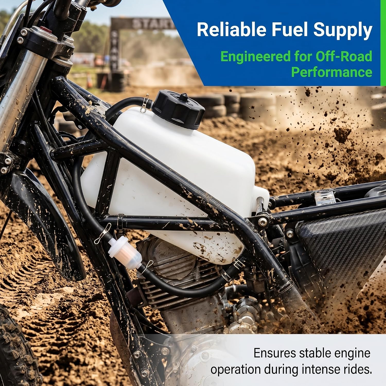 Motorcycle Fuel Tank, Mini Bike Fuel Tank with 2 Lines 4 Clamps, Plastic Oil Storage Reservoir Fit 1/4 Oil Line, for 2 Stroke 43 CC 45 CC 47 CC 49 CC Quad Dirt Pocket Atv Scooter (White)