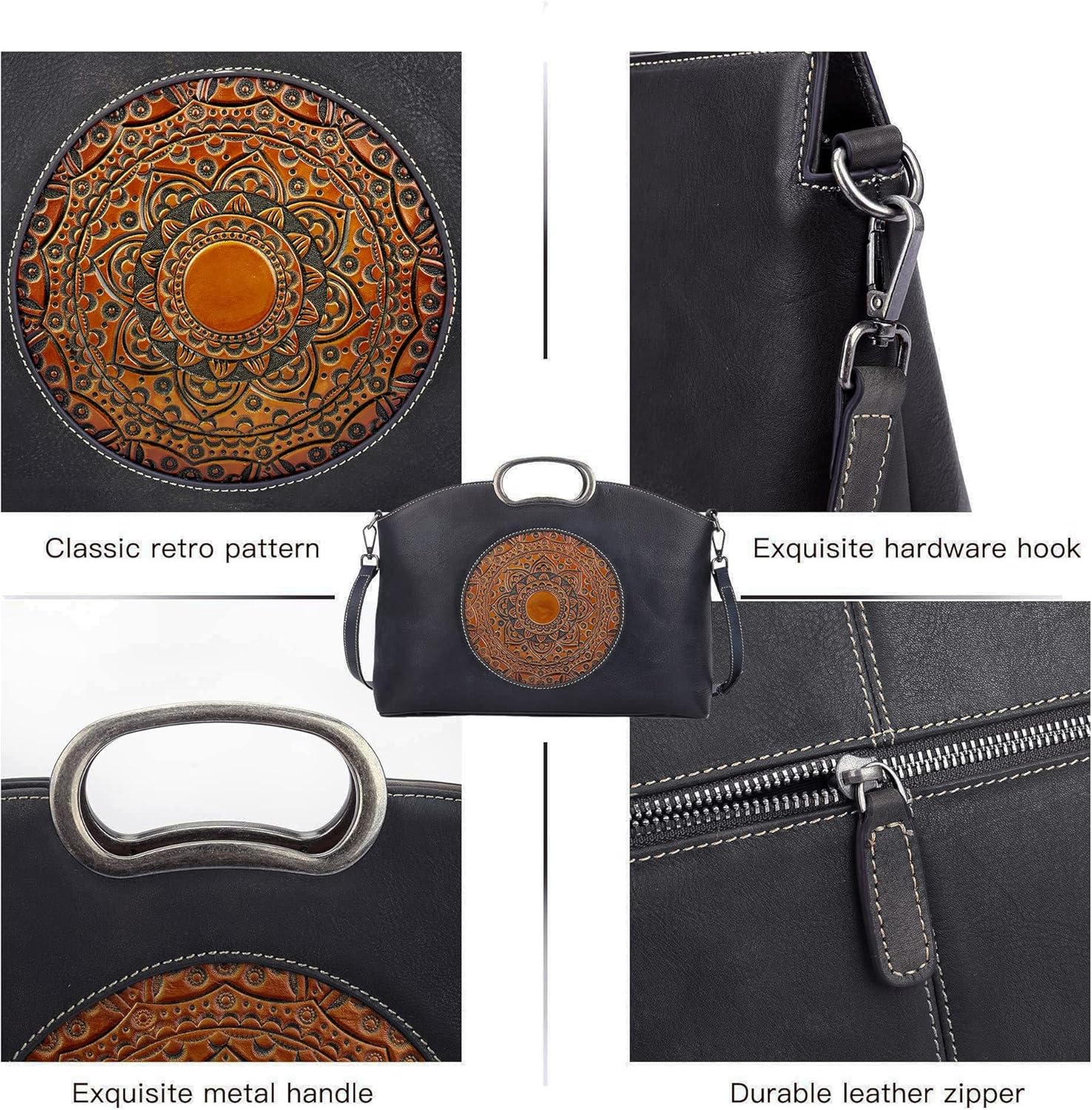 Genuine Leather Handbags for Women, Organizer Crossbody Bag Large Satchel Vintage Embossing Totem Shoulder Bag