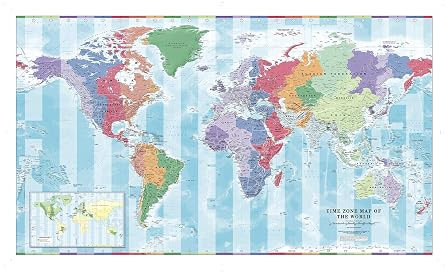 Time Zone Wall Map of The World - Large - 56.25" x 34.75" Laminated
