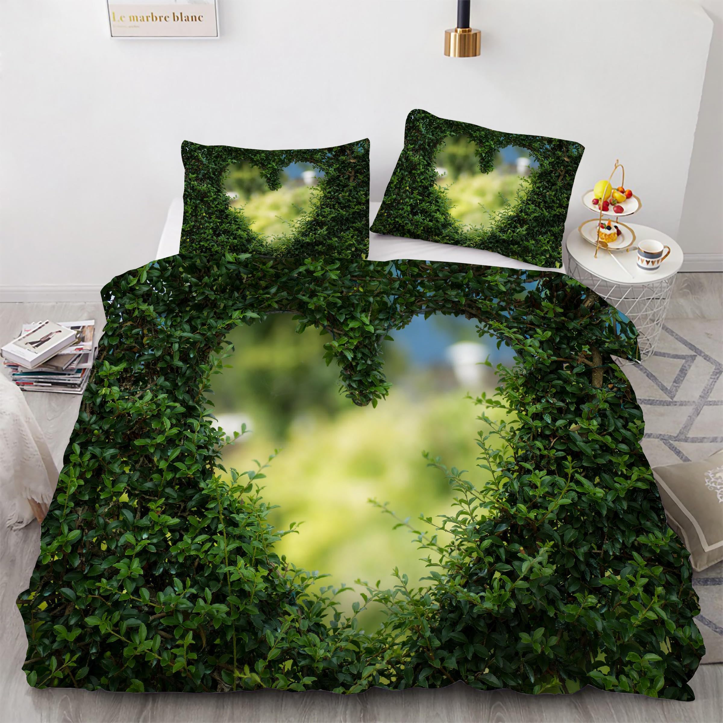 Parure de lit 90x190 housse de couette amour parure 3 pièces verte