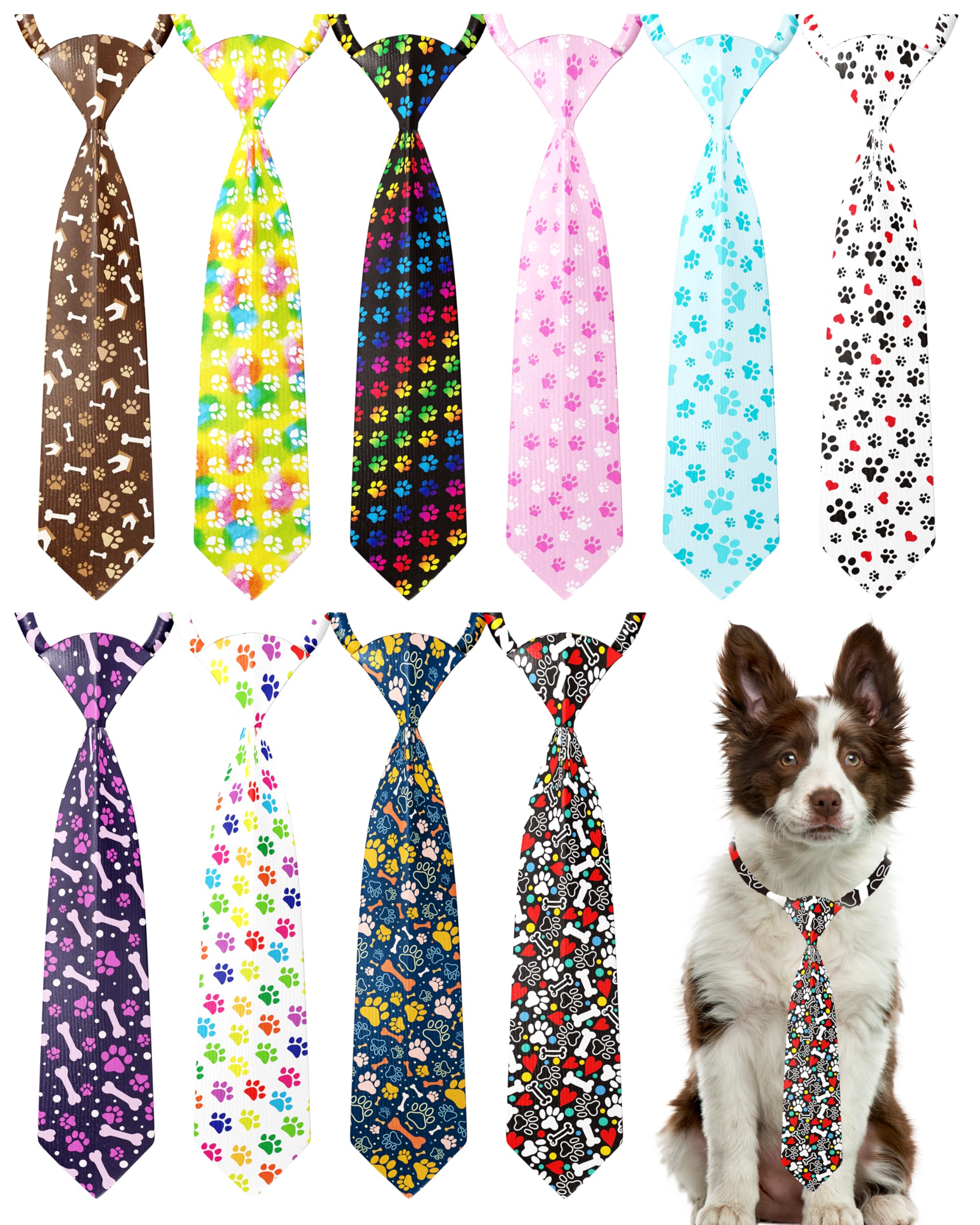 PET SHOW 10pcs Pack Paw Big Dog Ties Neckties for Large Breed Dogs XL Adjustable Holiday Birthday Grooming Accessories Neck Ties Bowties Girl Boy
