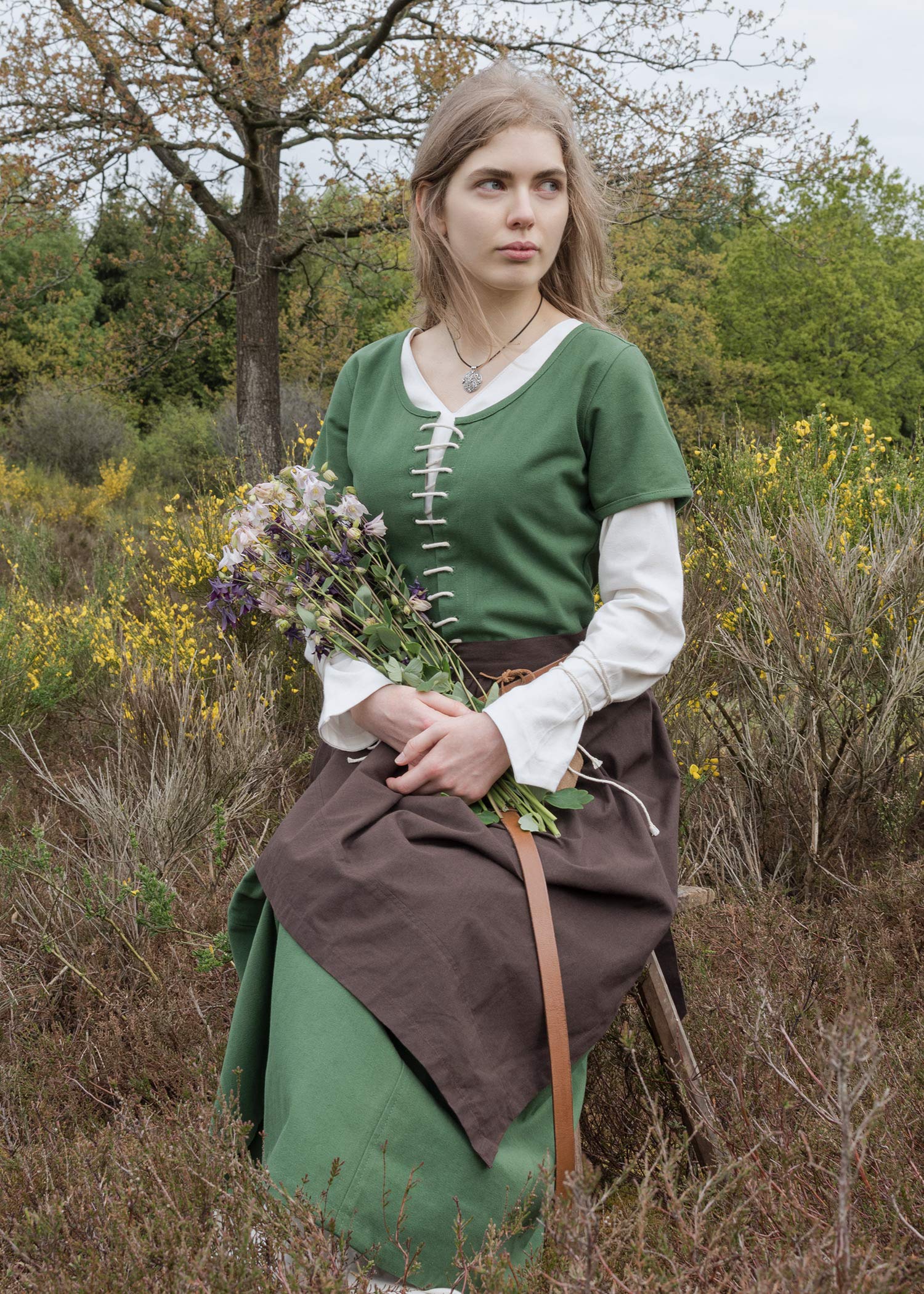 Battle-Merchant - Grembiule medievale lungo da donna - cotone - ideale per costumi medievali o vichinghi, giochi di ruolo dal vivo (LARP) - taglia unica - lunghezza 80 cm